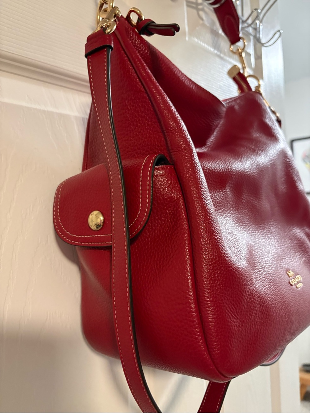 Coach Red Pebbled Leather Shoulder Hobo with Gold Hardware - Picture 2 of 5